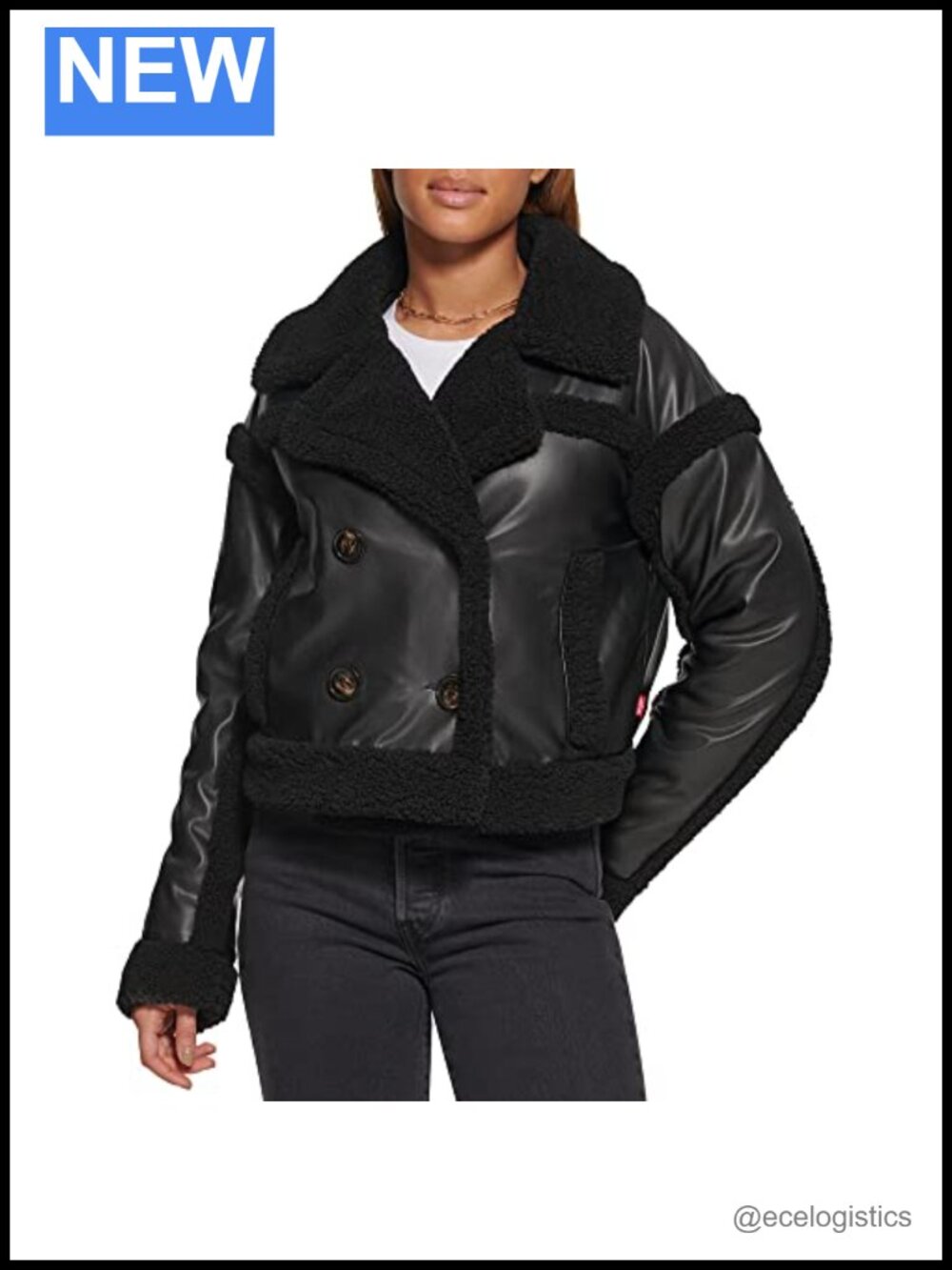 Sherpa Lined Cropped Moto Jacket Faux Leather Vegan